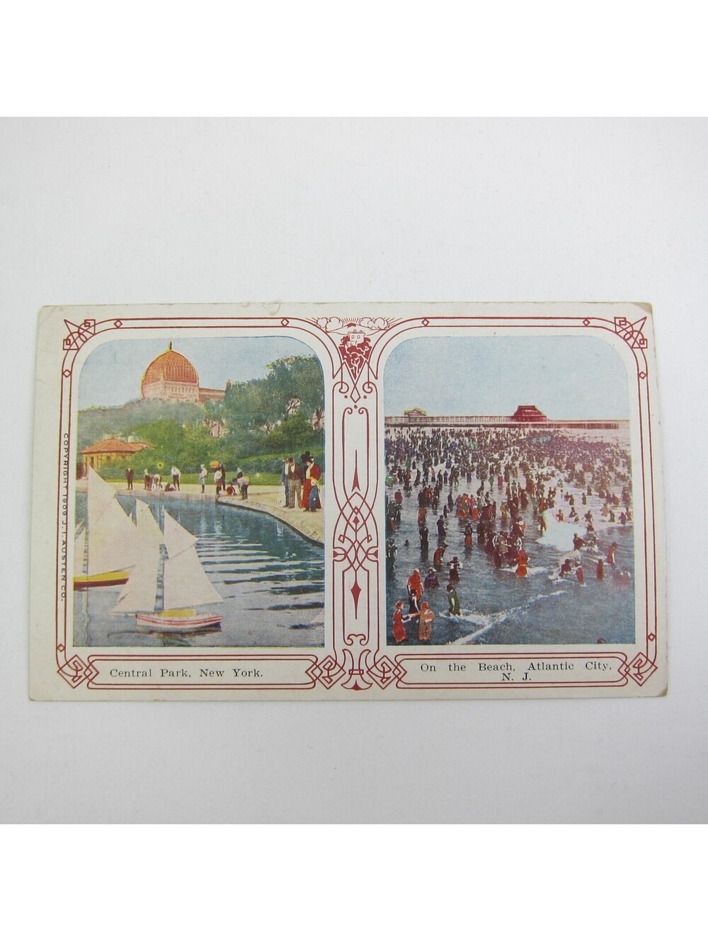 Postcard New York City Central Park & Atlantic City New Jersey Beach Antique